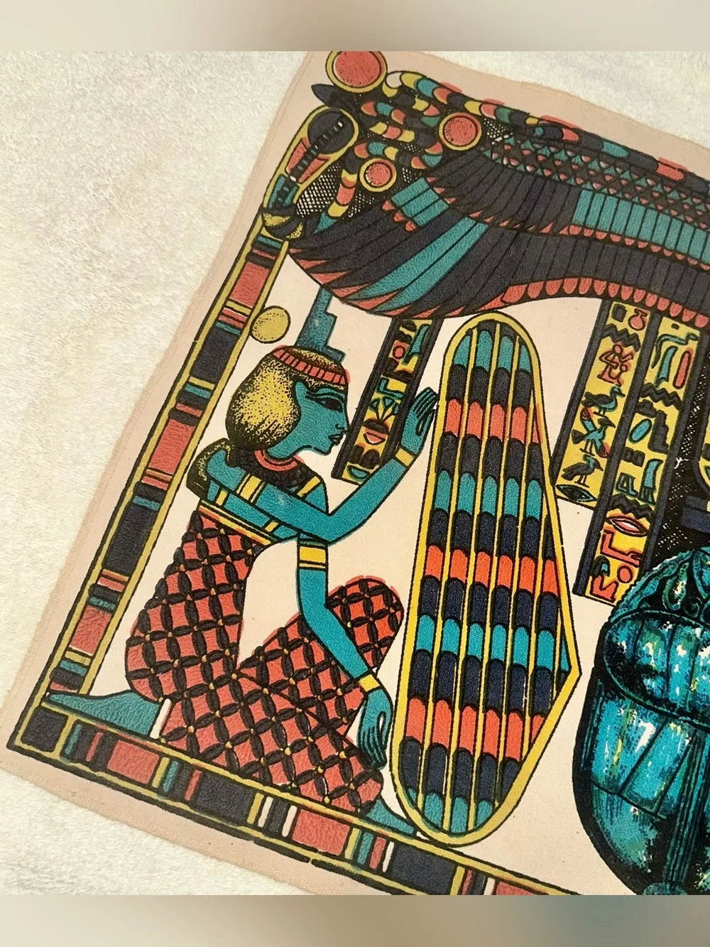 VTG  Egyptian Revival Scarab Isis Canvas Wall Hanging Art 17x25 70s Screen Print